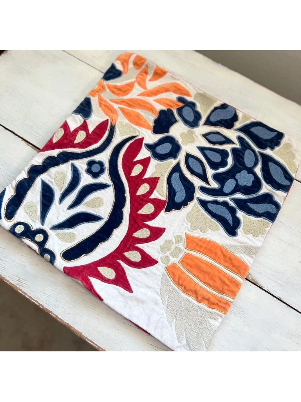 1 Williams Sonoma Izlara Floral Applique Throw Pillow Cover 20